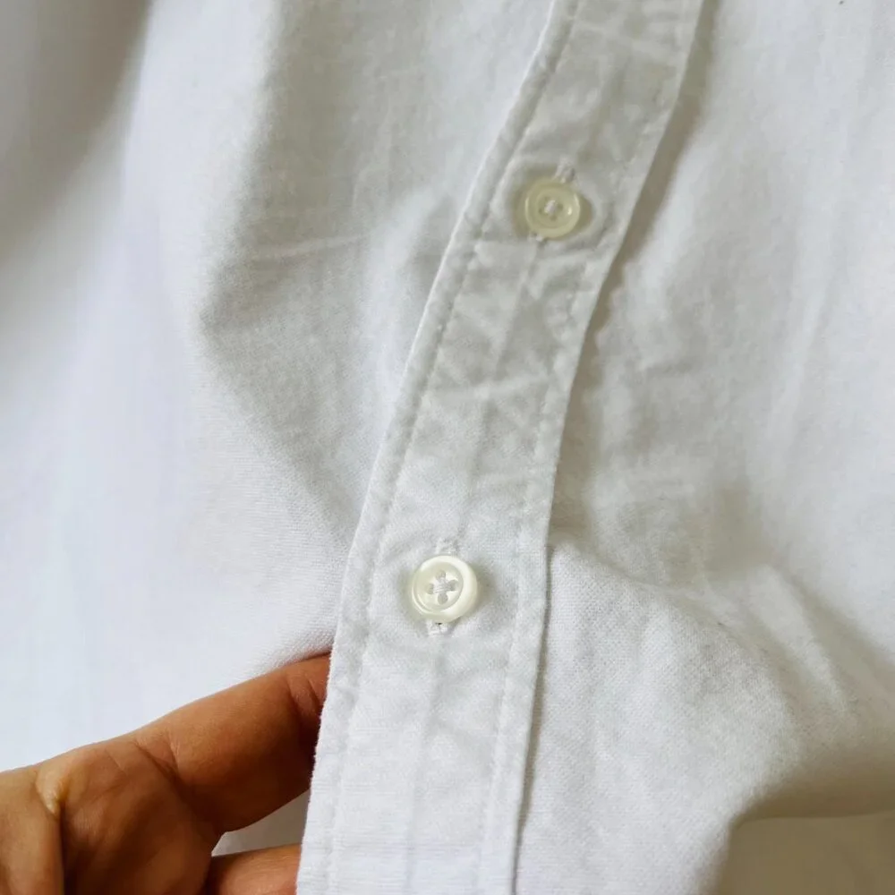 J. Crew Womens Sz L White Shrunken Button Up Shirt Broken Cotton Oxford Pocket - Picture 5 of 10